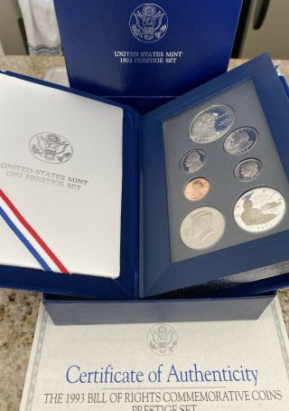 1993 - S Us Prestige Proof Set Commemorative Coin Bill Of Rights Box &