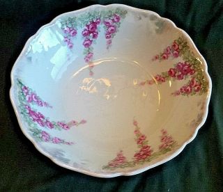 Vintage Pink Hollyhock Porcelain Bowl Marked R P M K Crossed Flags Germany
