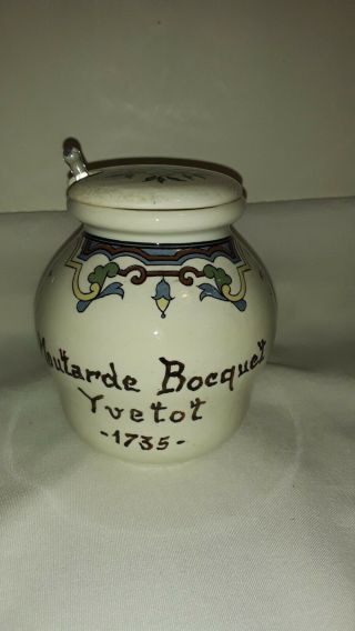Faience Pottery Digoin Sarreguemines Mustard Pot Condiment Jar France With Lid