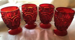 Set Of 4 Moon And Star L E Smith 7 Oz Ruby Red Footed Tumblers 4 3/8 " Juice Wine