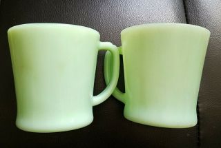 2 Vintage Fire King Jadeite D Handle Mugs Oven Ware Coffee Cups Anchor Hocking
