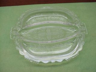 June Night Pattern 3 Part Divided Dish 12 1/2 " Wide 2 Handles Tiffin Etched