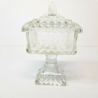 Vintage Mini Clear Glass Square Pedestal Compote Candy Dish W Lid Wedding Box