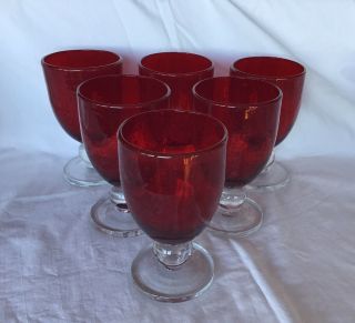 Set Of 6 Ruby Red Bowl Goblets For Water Or Wine