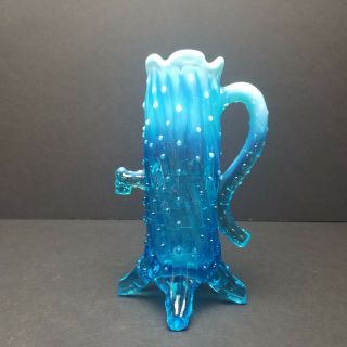 Vintage Eapg Northwood Blue Opalescent Art Glass Town Pump Tree Trunk Vase