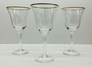 Vintage Set Of 3 Lenox Fontaine Gold Rim Crystal Wine Glasses 7.  5 " Tall