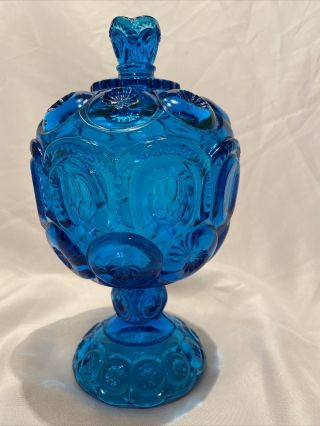 8” X 5”vintage Cobalt Blue Moon And Star Covered Dish Jar By L.  E Smith Glass Co.