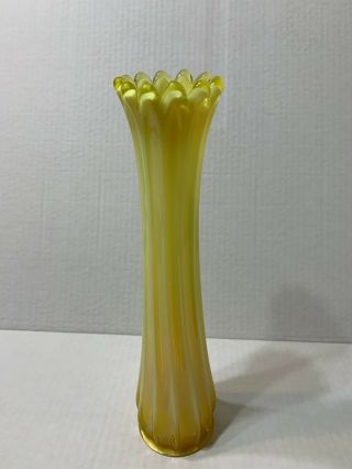 Fostoria Heirloom Vaseline Yellow Opalescent Swung Vase With Scalloped Top 11 " H