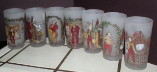 Charles Dickens Frosted Glasses - Set Of 7 Tumblers - 1950