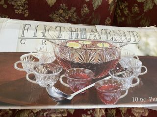 Vtg Fifth Avenue Crystal Punch Bowl Set Service For 8 Cups And Bowl
