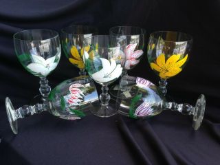 Set Of 7 Royal Danube Hand Painted Crystal Iced Tea / Wine Glasses Old Stock
