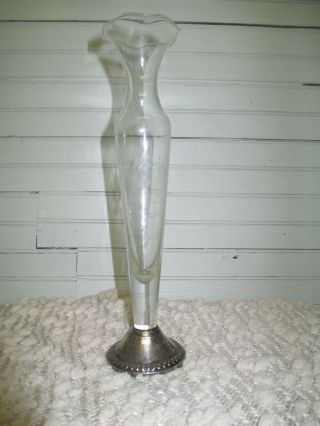 Vintage Duchin Creation Weighted Sterling Silver And Etched Crystal Bud Vase Euc