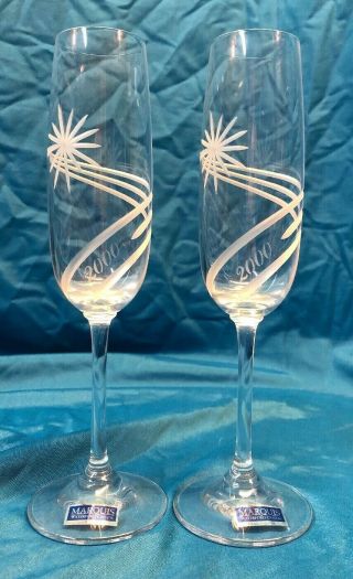 Two Waterford Marquis Crystal Flute / Champagne Glass Millennium 2000