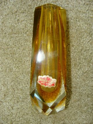 Vtg Murano Art Glass Faceted Prism Vase Amber Gold Sommerso Mandruzzato W Label