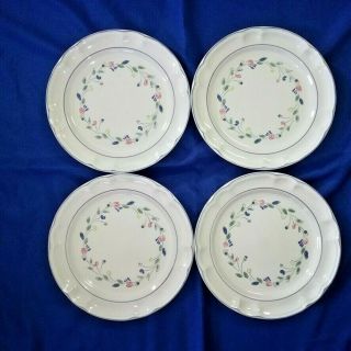4 Floral Expressions By Hearthside Stoneware 10 3/4 " Scalloped Dinner Plates Euc