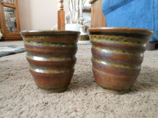 2 Vintage Speckled Drip Glazed Art Pottery/ Stoneware Cups,  With Rings