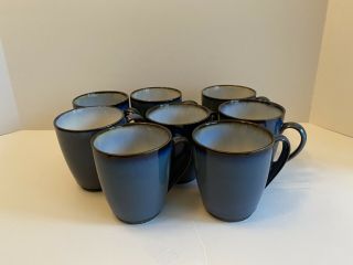 Sango Eggplant (blue Brown) Stoneware Mugs Set Of 8