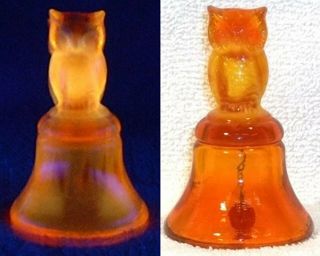 Boyd Glass Made In 1983 Owl Bell Owls Bird Slag Orange Yellow Fund