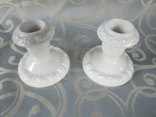 Pair Rosenthal Pure White Maria Candle Holders 2 1/8 " Floral Border
