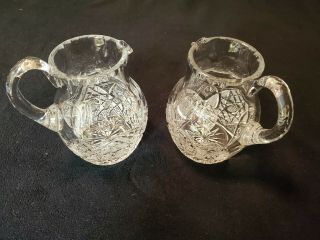 Set Of 2 Heavy Crystal Water Pitchers 7 " Tall - May Be Waterford