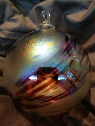 Glass Eye Studio Hand Blown Art Glass Iridescent Swirl Christmas Ornament 4 "