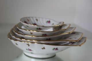 Vintage L.  L.  Foecy French Porcelain 5 Piece Set Scalloped Shell Shape Bowl Roses