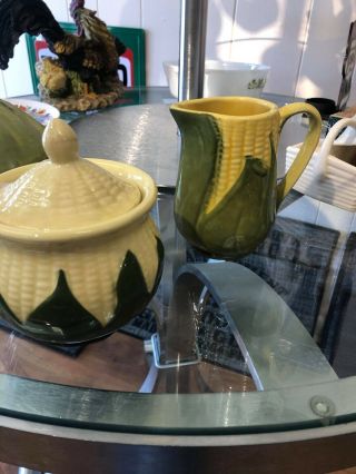 Vintage Shawnee Corn King Cream Pitcher And Sugar Bowl Yellow And Green