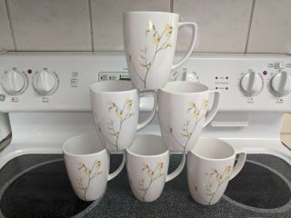 Set Of 6 Corelle Coordinates Porcelain Coffee Mug Cups Floral Kobe Yellow White