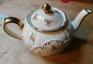 Vtg Sadler England Teapot 2329 With Pink Roses And Gold Detailing.  In Euc