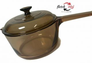 Corning Vision Ware 2.  5 L Amber Glass Pot Sauce Pan With Pyrex Lid Usa