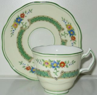 George Jones 28243 Floral Green Band Green Trim Demitasse Cup (s) And Saucer (s)