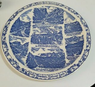 Vintage Vernon Kilns Souvenir Plate State Of Colorado Estes Park Blue Delft10.  5 "