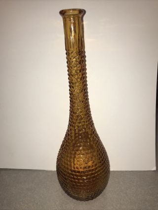 Vtg Empoli Glass Decanter Florentine Genie Bottle 15.  5” Yellow Amber Mcm Eame