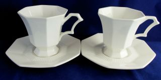 Set Of 2 Vtg Independence Ironstone White Footed Cup & Saucer Interpace Japan
