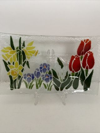 Peggy Karr Spring Flowers Tulip Daffodils Crocuses Rectangular Tray Plate