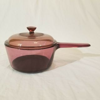 Pyrex Corning Ware Visions Cranberry Cookware 1.  5 Liter Stockpot With Lid Teflon