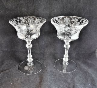 Rose Point Cambridge 7 Oz Champagne Tall Sherbets (2) Stem 3500 Etched