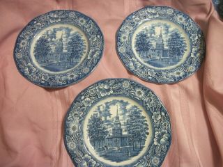 3 Vintage Staffordshire Ironstone Liberty Blue Independence Hall Dinner Plate 