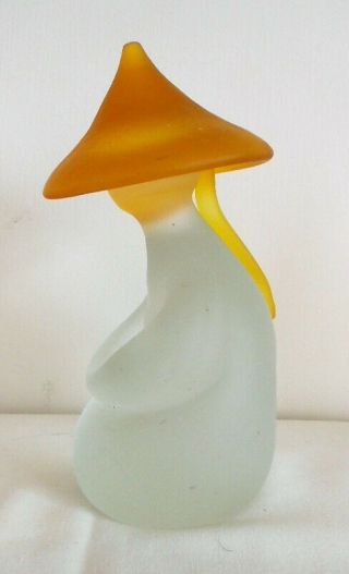 Vintage Venetian Murano Figure Of A Chinese Man,  Gold & White Frosted Glass