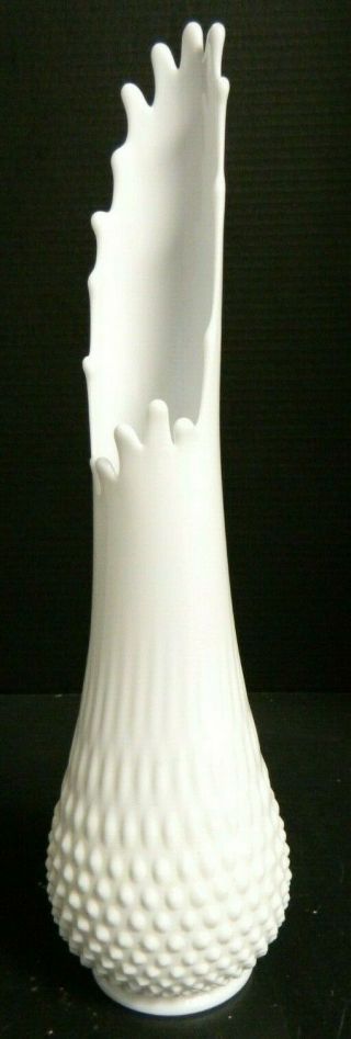 Vintage Footed Hobnail White Milk Glass Stretch Swung Vase 16 " X4.  75 "