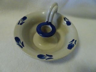 Williamsburg Pottery Salt Glaze Cobalt Candlestick /holder - Wpf 1998 - Handle
