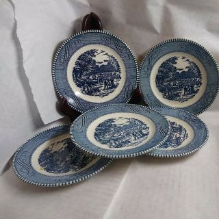 Set Of 5 Currier And Ives Bread And Butter Or Dessert Plates 6 1/2 "