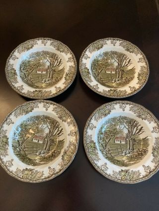 Johnson Bros.  The Friendly Village,  Rimmed Soup Bowl The Stone Wall Set Of 4