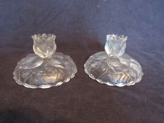 Vintage Fenton Art Glass Frosted Water Lilies Candle Holders