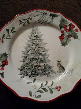 2 Better Homes & Gardens Heritage Winter Scene Christmas Tree Rabbit Salad Plate 2