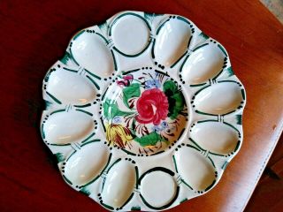 Vintage Hand Painted Floral Deviled Egg Plate Serving Platter Pisa Italy