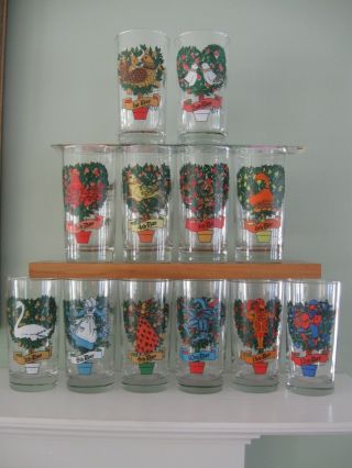 Complete Set Of 12 Indiana Glass Twelve Days Of Christmas 12oz Glass Tumblers