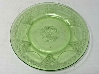 Set Of 4 Green Depression Glass Georgian Love Bird 8 - 1/2 Round Luncheon Plates