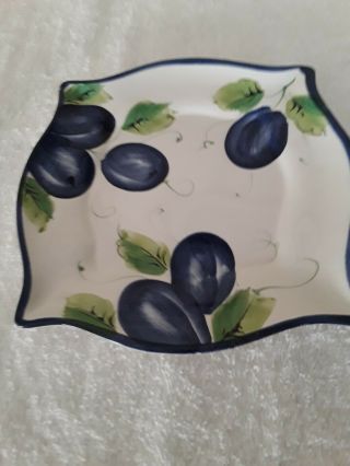 Zanolli Handpainted Grapes Bunch Square Salad Plate 7x7 " Made In Italy.