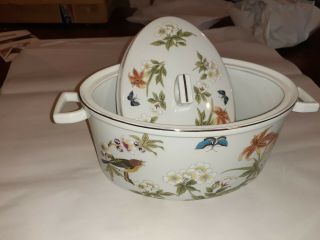 Covered Oval Soup Tureen/Serving Dish with butterflies/bird/floral embellishm ' t 2